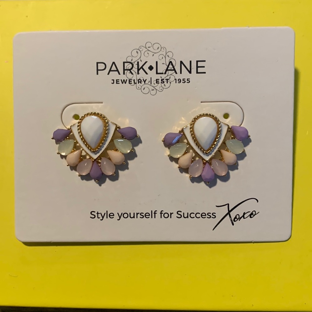 Pink purple and white pattering earrings